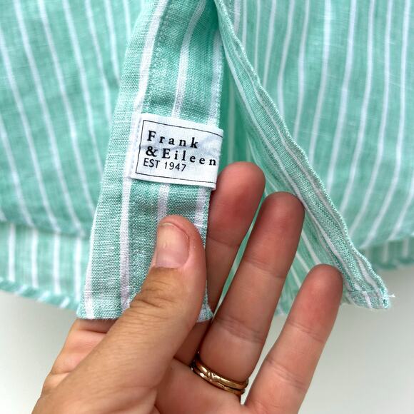 Frank & Eileen Barry Button Up Shirt Green White Mint Striped Linen XS - Picture 5 of 7